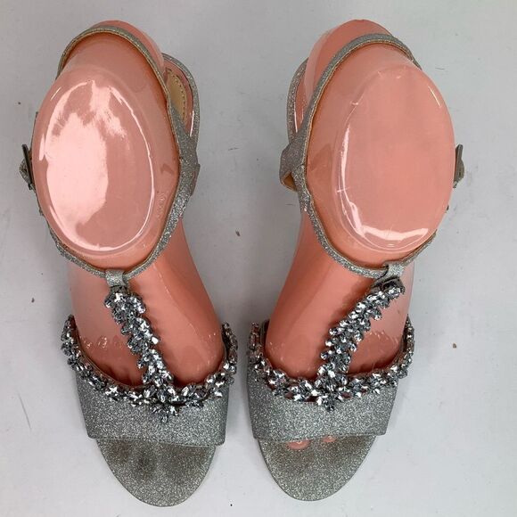 Badgley Mischka Jewel Embellished Silver Glitter High Heel Sandals Women's 7 - Picture 5 of 12